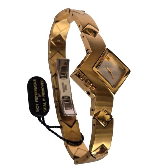 RARE Vintage PULSAR Brushed Gold A-Symmetrical Stainless Ladies Wrist Watch, NEW - Picture 6 of 9